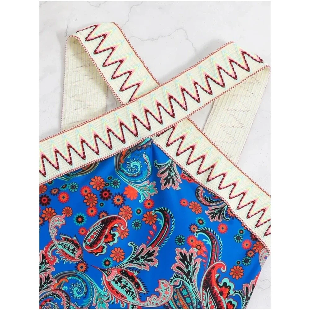 Paisley Floral Print One Piece Monokini Swim Beach - Picture 6 of 6